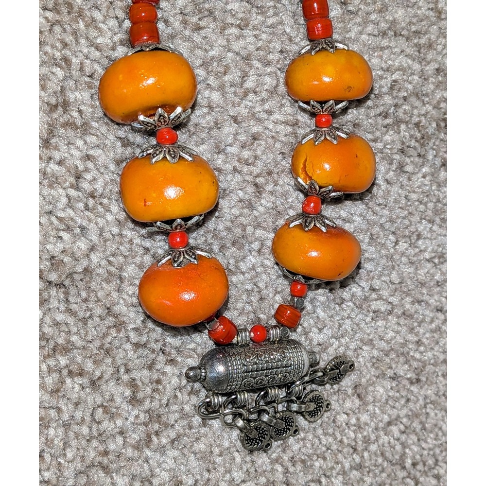 Disney Parks Orange Beaded Necklace Silver Tone Charm Halloween Costume Jewelry - Picture 3 of 6
